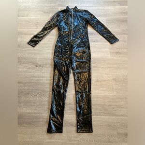Black faux leather wet look catsuit Size S
